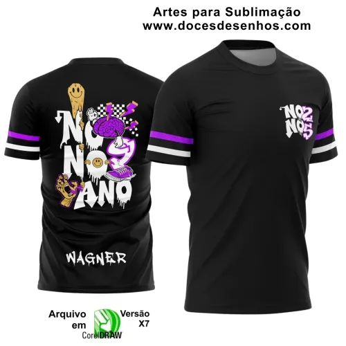 Estampa Para Camiseta Escolar Preta e Purple 2025 – Arte Vetor - Uniforme Concluintes 2025 – Terceirão: Estilo Cérebro Purple