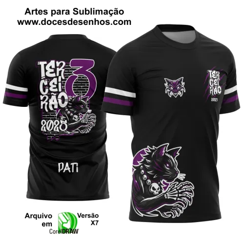 Estampa Para Camiseta Escolar Preta e Roxa 2025 – Arte Vetor - Uniforme Concluintes 2025 – Terceirão: Estilo Gatinho