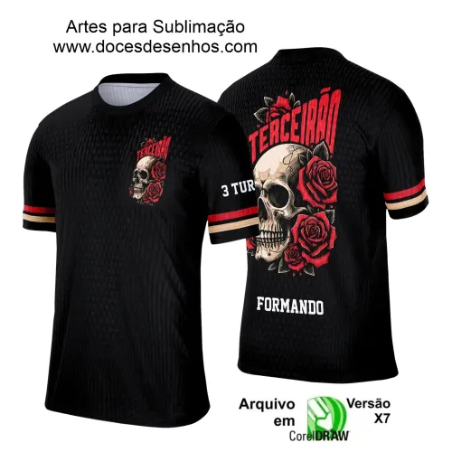 Estampa para Camiseta Escolar – Arte Vetor - Uniforme Concluintes 2025 – Terceirão 2025 – Caveira Rosas