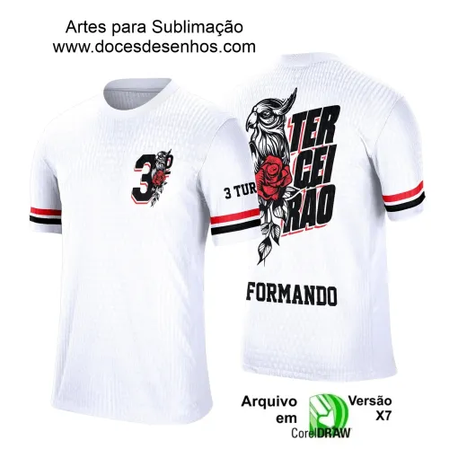 Estampa para Camiseta Escolar – Arte Vetor - Uniforme Concluintes 2025 – Terceirão 2025 – Rosa Vermelha e Pássaro