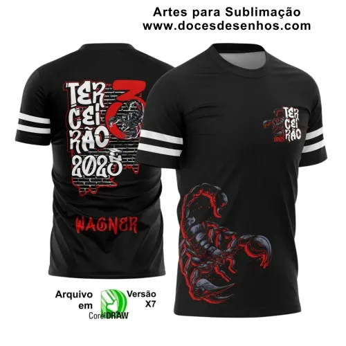 Estampa para Camiseta Escolar Preta – Arte Vetor - Uniforme Concluintes – Terceirão - Estilo: Escorpião