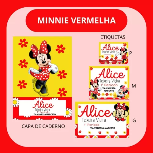 Etiquetas Escolares – Volta Às Aulas 2024 – Minnie Vermelha – Hully Personalizados