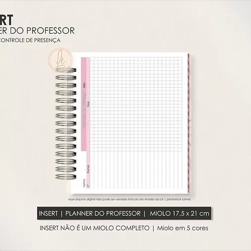 INSERT | PLANNER DO PROFESSOR | TAMANHO BIG (17,5x21cm) - Moldes Da Lê