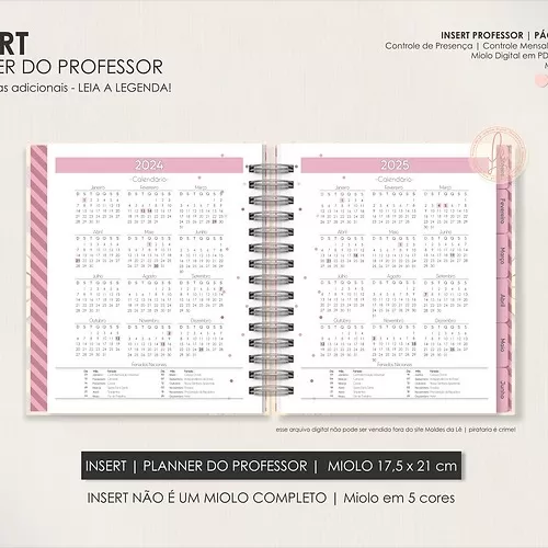 INSERT | PLANNER DO PROFESSOR | TAMANHO BIG (17,5x21cm) - Moldes Da Lê