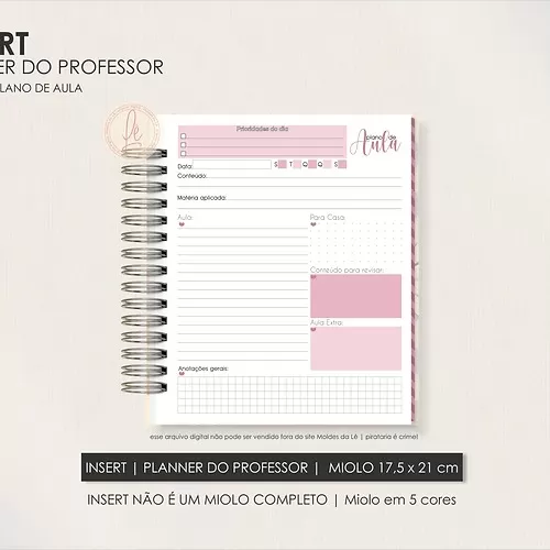 INSERT | PLANNER DO PROFESSOR | TAMANHO BIG (17,5x21cm) - Moldes Da Lê