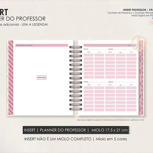 INSERT | PLANNER DO PROFESSOR | TAMANHO BIG (17,5x21cm) - Moldes Da Lê