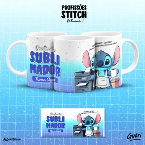 Kit Digital  Canecas – Stitch Profissões Vol. 1 Editável – Lab51