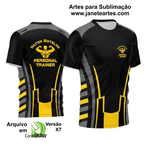 Template Estampa Camisa Preta e Amarela - Profissão - Personal Trainer Academia Fitness 2024