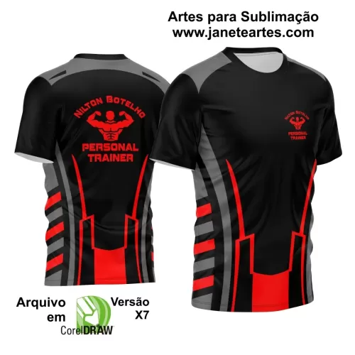 Template Estampa Camisa Preta e Vermelha - Profissão - Personal Trainer Academia Fitness 2024